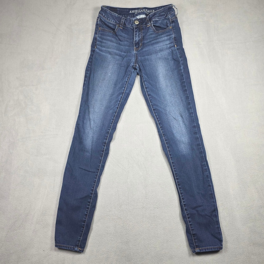 American Eagle Jeans Women 4 Regular Blue Skinny Super Stretch‎ Medium Wash
